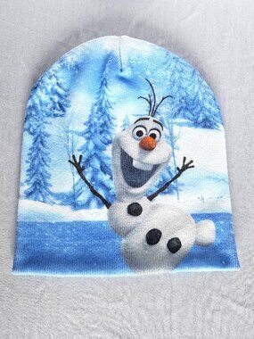 Disney Olaf Beanie | Frozen Winter Knit Hat | Blue Snow Scene | Adult